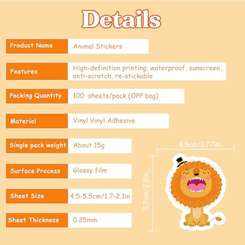 Stickers for Kids - 100 PCS Cute Animal Stickers | Water Bottle Scrapbook Stickers Toys Games Crafts for Kids Toddlers-Activities Party Supplies Favors Teacher Prizes Rewards Gifts for Teens Classroom