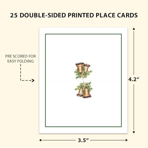 Christmas Place Cards for Table Setting, Christmas Bell Tent Cards Decor For Bridal Baby Shower Party Reception Decorations, Winter Holiday Placecards, 25 Pack Birthday Food Name Card, 2 x 3.5" /016