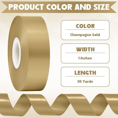 30 Yards 1 in Champagne Gold Satin Ribbon for Gift Wrapping Christmas Decor