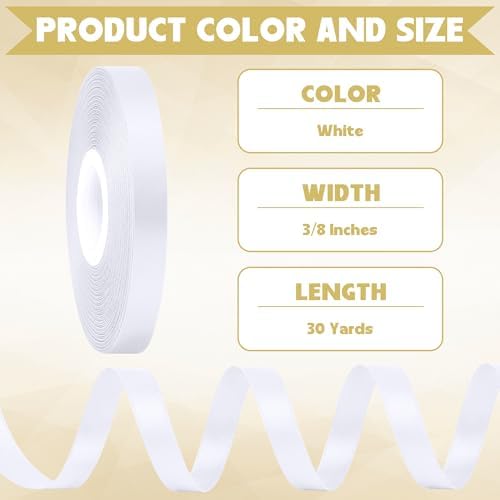 30 Yards Thin White Ribbon 3/8 in for Gift Wrapping Wedding Bridal Shower