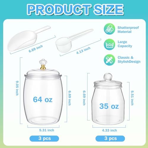 mwellewm 6PC Airtight Candy Jar with Lid and Spoon Plastic Cookie Dispenser