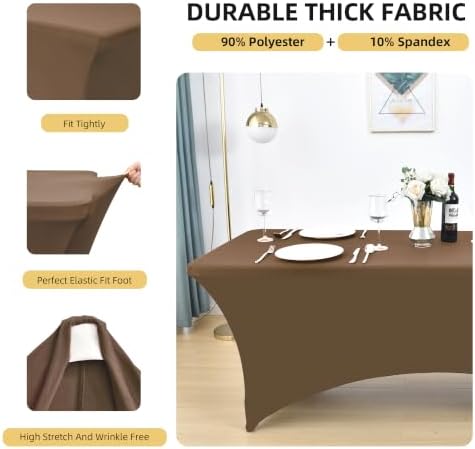 2-Pack 4ft Spandex Table Covers for Rectangular Folding Tables - Wrinkle Resistant Stretch Tight Table Cloths - Ultimate Fitted Table Protector for Parties, Banquet, and Wedding