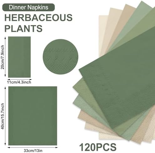 Whaline 120 Pcs Sage Green Guest Napkin Nude Sage Green Color Disposable Paper Pack Wedding Dinner Hand Napkin Towel for Bathroom Birthday Bridal Shower Party Supplies