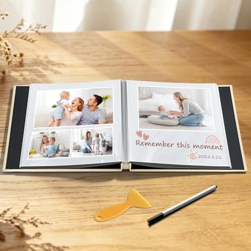 Photo Album Self Adhesive Scrapbook, 13"x12.6" 60 Pages/ 30 Sheets Large Photo Book for 4x6, 8x10 Pictures, DIY Album for Baby Wedding Family Travel Birthday