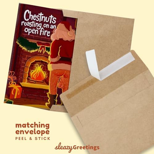 Sleazy Greetings Funny Christmas Card for Men or Women - Hilarious Holiday Card for Best Friend - Inappropriate Christmas Card for Him or Her - Rude Christmas Card for Adults - Chestnuts Roasting