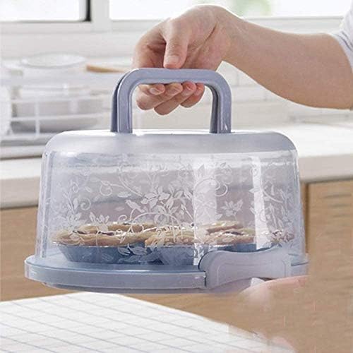 Plastic Small Cake Carrier Holder Round Container with Handle Suitable for 6~8 inch Diameter and 4 inch Height Small Cake (Blue)