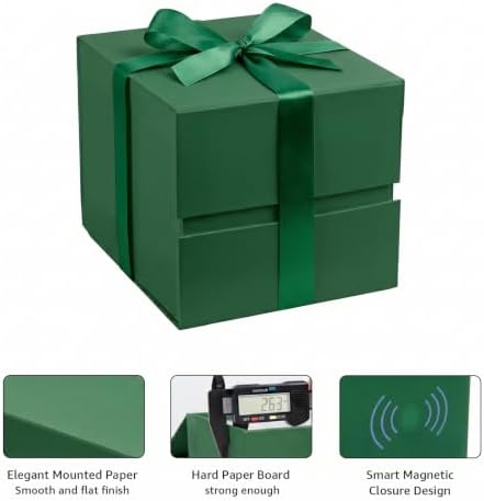 LIFELUM Dark Green Gift Box for Christmas with Magnetic Lid, 7"x7"x7"