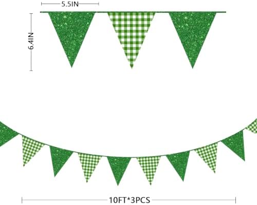 Glitter Green Party Pennant Banner Flag Green Buffalo Plaid Hanging Paper Triangle Bunting for Birthday Christmas Holiday Wedding Shower Bridal Shower St Patrick's Day Party Decorations Supplies