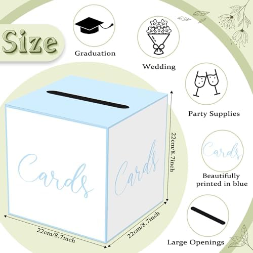 WNINK White and Blue Card Box for Parties, Weddings, Birthdays, Bridal & Baby Showers, Anniversaries, Graduations & Retirements Party Decorations – Cards, Raffle, Wishes & Money Card Boxes