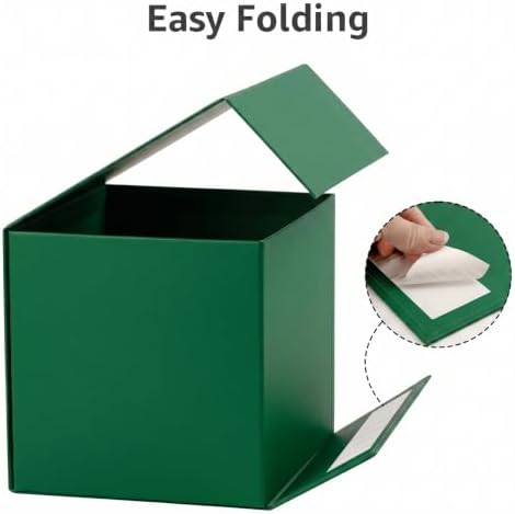 LIFELUM Dark Green Gift Box for Christmas with Magnetic Lid, 7"x7"x7"