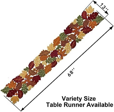 OWENIE Leaves Fall Table Runner, Fall Decor for Home, Thanksgiving Runner, 13 Inch x 70 Inch, Embroidered Harvest Maple Leaf Decoration for Autumn, Applique Dresser Scarf