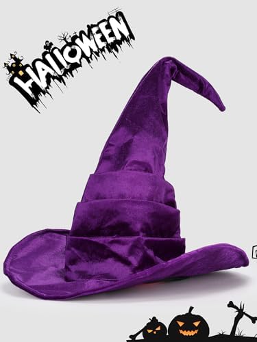 Ultrafun Women's Large Ruched Witch Hat Halloween Black Witch Wizard Hat Costume Accessory Adult