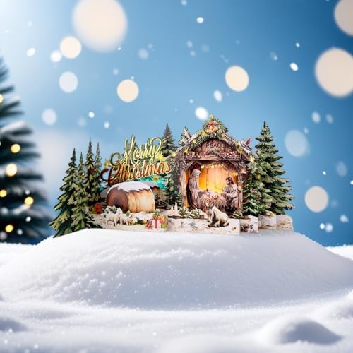 Musical 3D Pop-Up Christmas Card with LED Lights – Plays “Joy to The World”, Holy Night Scene with Baby Jesus, Mary and Joseph, LED Holiday Greeting Card with Envelope & Note Card
