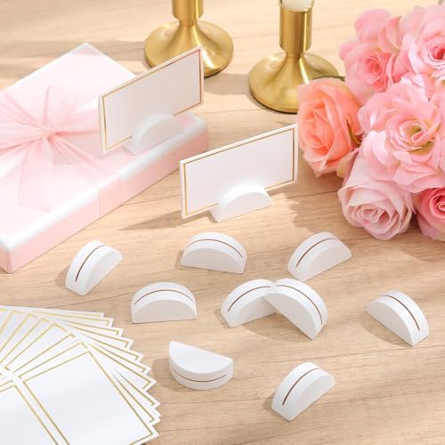 Colingmill 24 Pcs Wooden Table Number Stands with Tented Cards,White