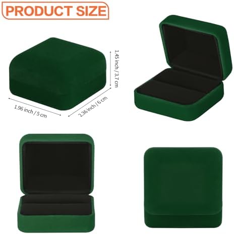 KUKUVR 2 Pieces Velvet Metal Wedding Ring Box, Elegant Jewelry Earring Studs Gift Box for Women Girl, Ring Holder Case for Engagement Proposal, Anniversary, Bridal Party Decor (Green)