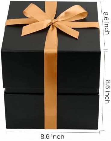 LIFELUM Black Gift Box for Birthday with Magnetic Lid, 8.6"x8.6"x8.6"