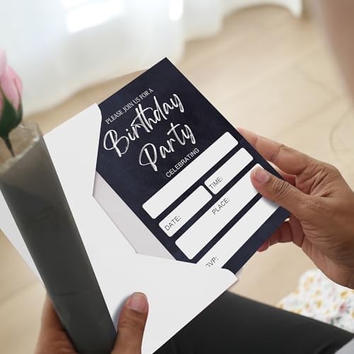 Minimalist Black Birthday Invitation Cards, 20 Pack Party Invitations Cards with Envelopes For Birthday, Invitations for Boys and Girls Party Decorations Supplies (4''x6'')