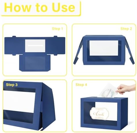Navy Blue Gift Card Box for Party with 6 Cards, Clear Window