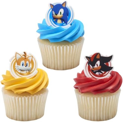 Sonic the Hedgehog Cupcake Decoration Toppers | 24 Pack Party Cake Rings