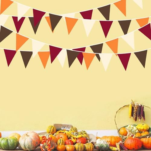 32Ft Fall Party Decorations Burgundy Orange Brown Triangle Flag Fabric Pennant Garland Bunting for Happy Fall Decor Thanksgiving Day Harvest Autumn Wedding Birthday Party Outdoor Garden Hanging Decor