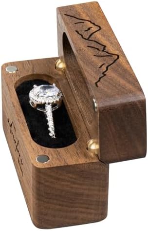 Wooden Engagement Ring Box for Proposal Slim Pocket Size Ring Case