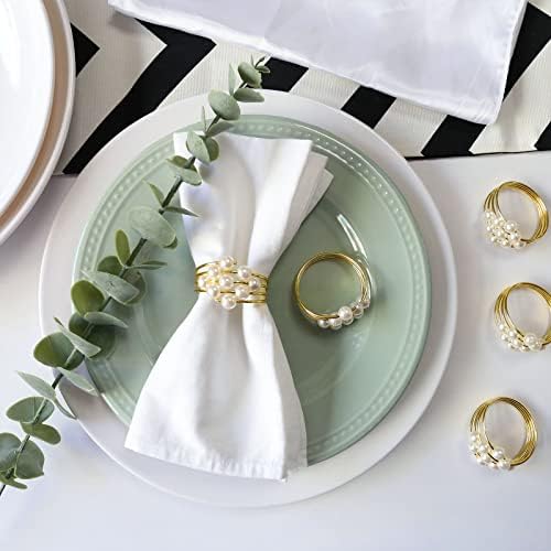wonlex Thanksgiving Napkin Rings Set of 12, Pearl Napkin Ring Holder for Tables, Holiday, Wedding Reception (Gold Pearls)