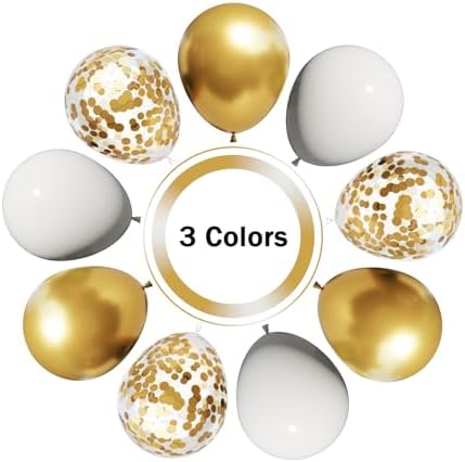 White and Gold Balloons Arch Kit, 131Pcs Gold Latex Balloons Different Size