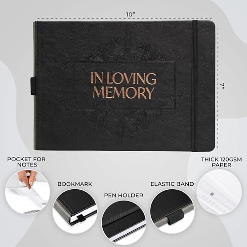 Skyline Funeral Guest Book, Memorial Service Sign-In, Black