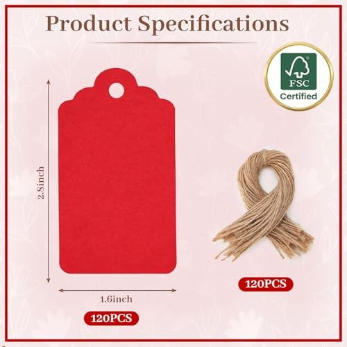 SallyFashion 120PCS Red Gift Tags with String