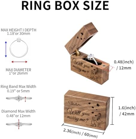 Wooden Engagement Ring Box Small Slim Proposal Wedding Ring Case