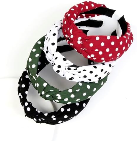 Huachi Polka Dot Headbands for Women Trendy Knotted Headbands for Girls Christmas Cute Top Knot Head Bands for Women's Hair Non Slip Fashion Hair Accessories for Women Girls