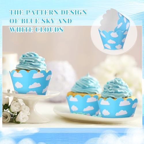 Domensi 100 Pcs Sky Clouds Blue Cupcake Wrappers Lace Baking Cups