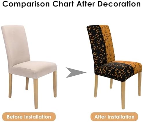 4 Pcs Halloween Dining Chair Covers, Spooky Pumpkin Stretch Removable Washable Seat Slipcovers, Horror Scary Kitchen Dining Room Hotel Decor