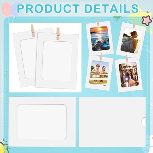 100 Pcs Paper Photo Frames 4x6 White Paper Picture Frame with 100 Clip 10 String Kit DIY Hanging Cardboard Photo Holder Graduation Wall Decor Wedding Home