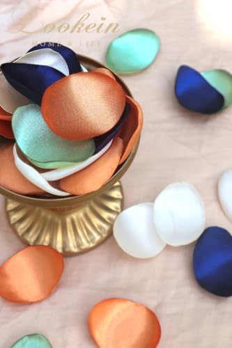 Lookein 300pcs Rose Petals Navy Blue&Burnt Orange Faux Silk Flower Petals