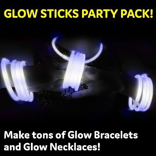 PartySticks White Glow Sticks - 100pk, 8 Glow In The Dark Light Up Party Favors, Decorations and Accessories