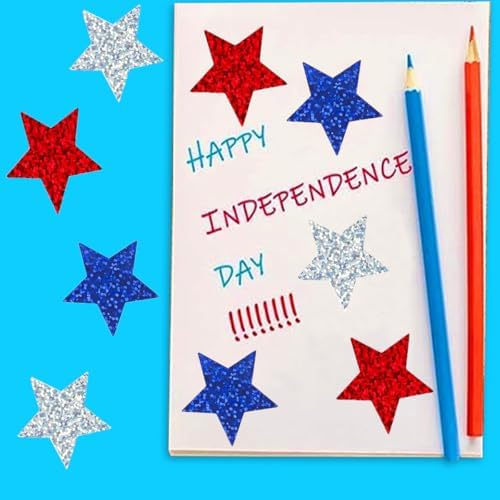 500 Pcs 4th of July Stickers 1In American Patriotic Sticker Fourth of July Label Red White and Blue Laser Glitter Star Sticker for Independence Day Memorial Day Invelope Card Vote Stickers