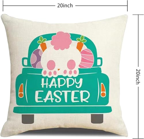 Hongsome Easter Decor-Throw Pillow Covers 20x20in Set of 4,Spring Linen Pillow Case with Bunny and Egg for Large Couch Sofa Home Indoor Outdoor Holiday Home Decorations