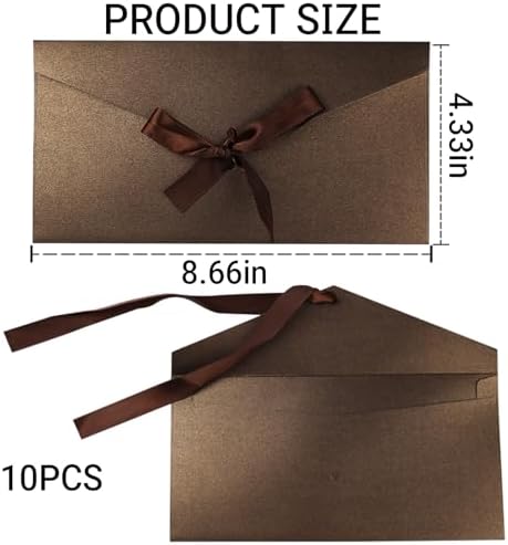 10 Pack Kraft Paper Envelopes with Ribbons, Invitation Greeting Envelopes for Festival and Party - Dark Brown