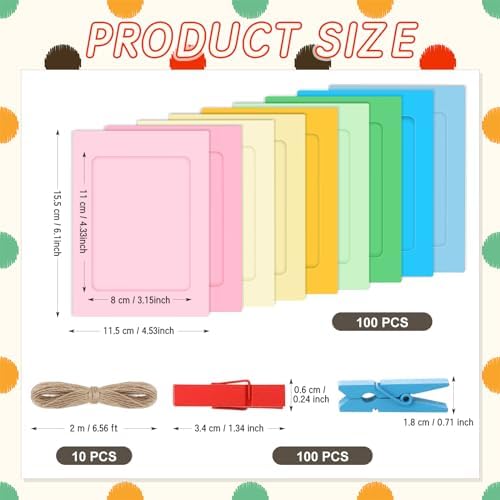 100 Pcs Paper Photo Frames 4x6 Paper Picture Frame with 100 Clip 10 String Kit DIY Hanging Cardboard Photo Holder Graduation Wall Decor Wedding Home