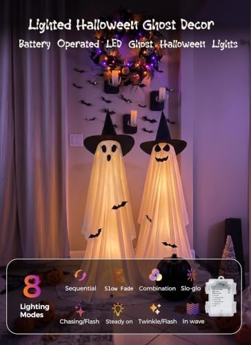 Minetom 2 Pack Outdoor Halloween Ghost Decorations, Light Up Ghosts