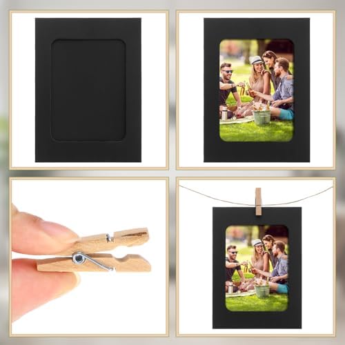 100 Pcs Paper Photo Frames 4x6 Black Picture Frame with 100 Clip 10 String Kit DIY Hanging Cardboard Photo Holder Graduation Back to School Wall Decor Wedding Home