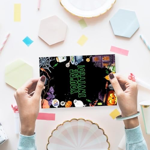 Halloween Birthday Party Invitations Spooky Pumpkin Ghost Theme Invite (20 Cards with Envelopes) Double Sided Design