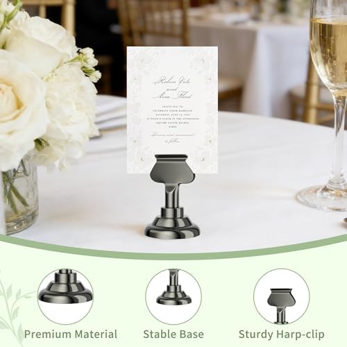 Urban Deco 16PK Table Number Holders Place Card Holders 1.7 Inch Table Card Holders Steel Card Holders for Photos, Food Signs, Memo Notes, Weddings, Restaurants, Birthdays(Nickel Black)