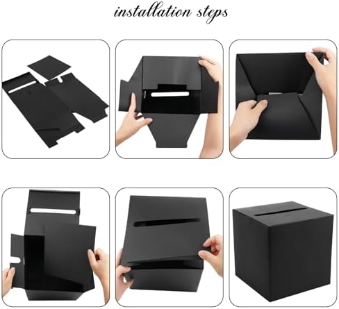 Fowecelt Black Card Box Wedding Favors Cardboard Receiving Money Box Holder for Wedding Reception Anniversary Baby Showers Birthday Party Graduation Gift Table Centerpiece Decorations