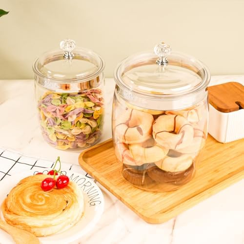 2 Pcs Candy Cookie Jar with Lids - 128 Oz & 74 Oz Plastic Clear Airtight Containers Large Kitchen Pantry Food Apothecary Storage Sealed Canisters for Coffee Cereal Pasta Flour Rice Snack
