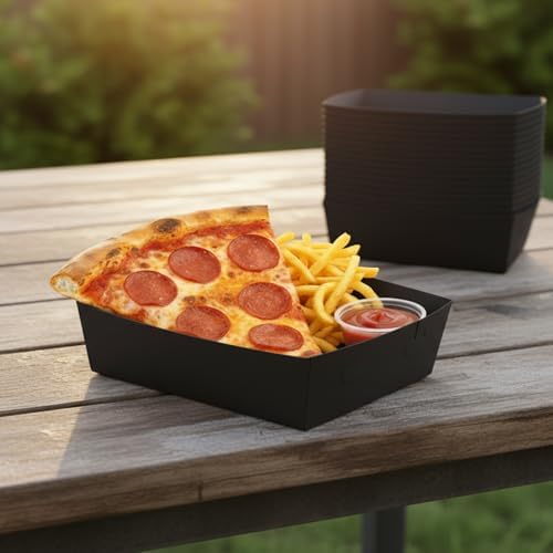 25 Pcs Paper Food Tray 4 lb Large Food Boats Nacho Plates Disposable Serving Snack Trays Large Paper Trays Boat for Nachos, Hotdogs, Tacos, Fries (Black)