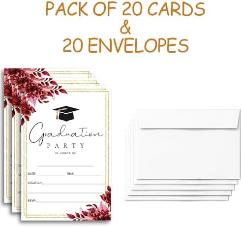 FujLoy Graduation Party Invitations 20 Cards With Envelopes Red
