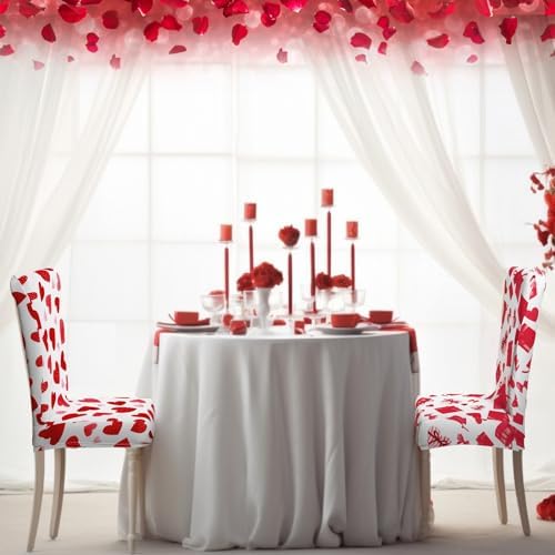 Hosuly 6 Pcs Valentine's Day Chair Covers Valentine's Day Print Red Pink Heart Gnome Truck Removable Seat Covers for Home Restaurant Decor or Hotel Restaurant Party Banquet