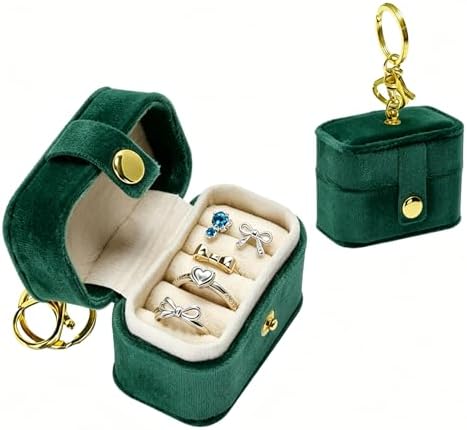 Ring Bearer Pillow Box for Dog Collar, Velvet Wedding Mini Ring Holder Pouch for Pet, Travel Ring Earrings Storage Box for Proposal Engagement Wedding Ceremony Party (Green)